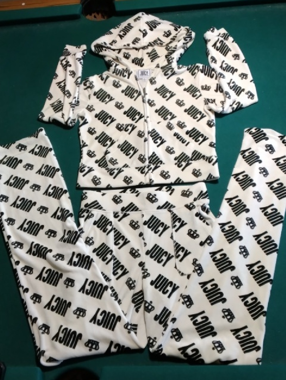 Juicy Couture White and Black Logo Hoodie & Pants Set , XS , $56